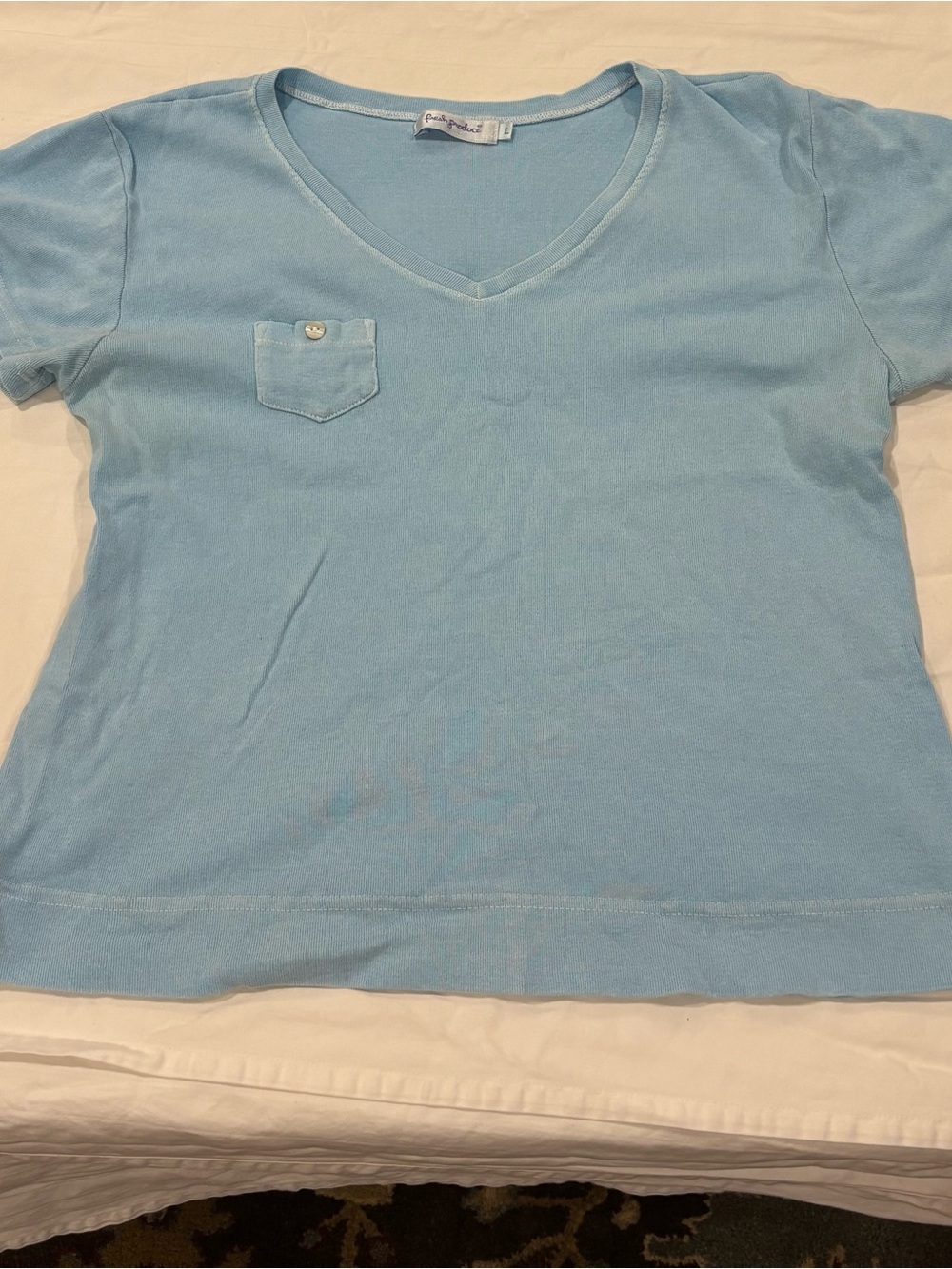 Fresh Produce women’s large aqua Light Blue V-Neck Pocket Tee